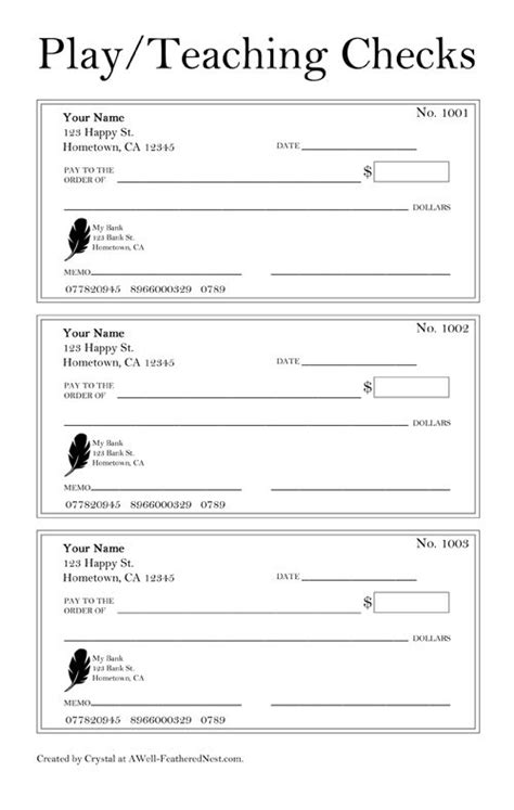 free printable checks for students